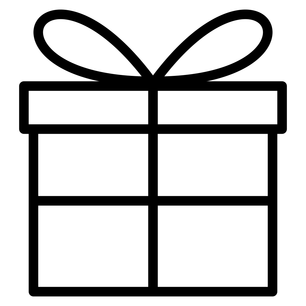 Schwarzes Symbol eines Geschenks mit Schleife auf transparentem Hintergrund.